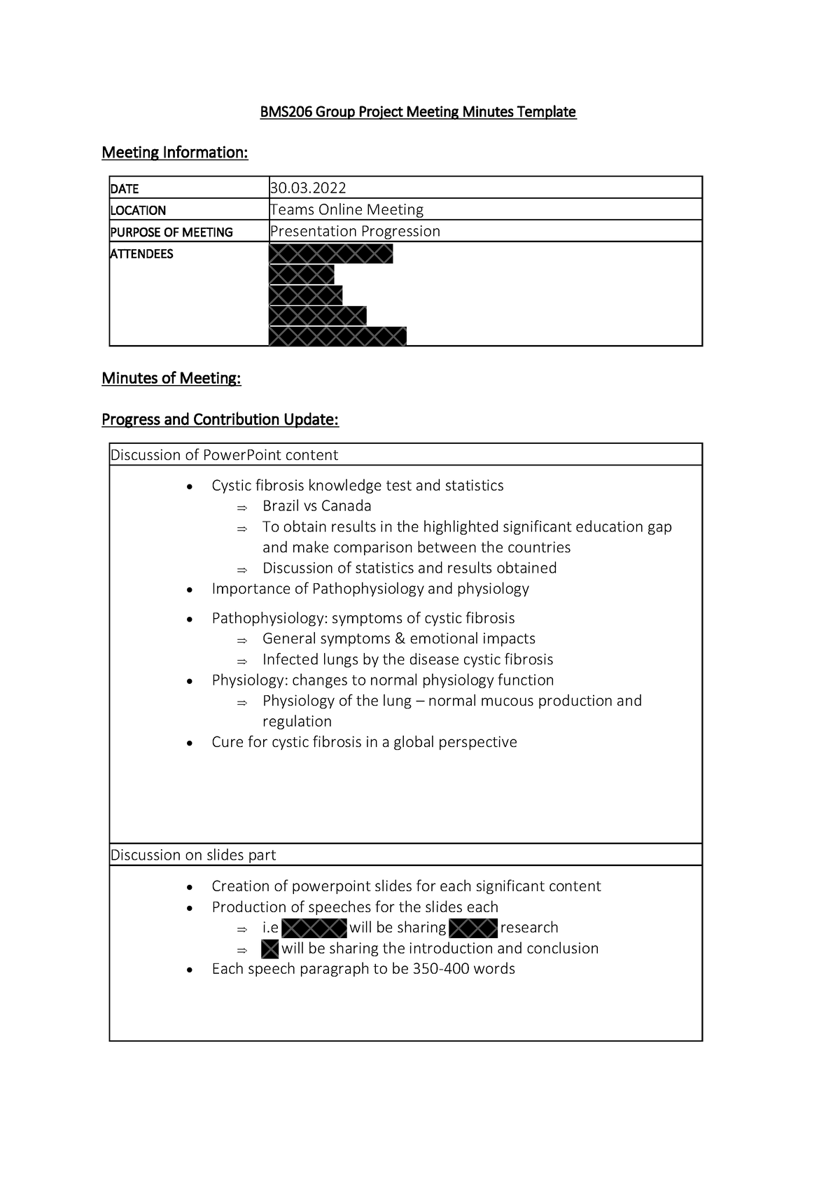 30.03 Meeting Minutes Assignment 1 - BMS2 06 Group Project Meeting ...