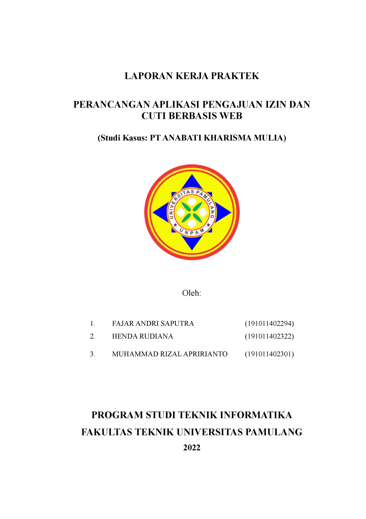 Proposal Kerja Praktek - LAPORAN KERJA PRAKTEK PERANCANGAN APLIKASI ...