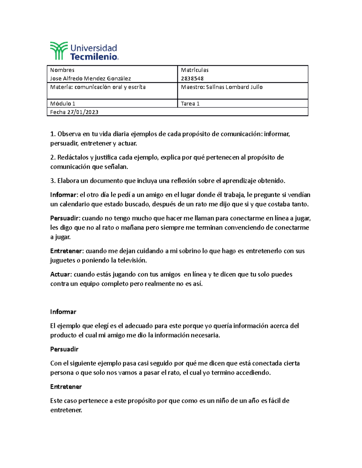 Comunicacion oral tarea 1 Nombres Jose Alfredo Mendez González