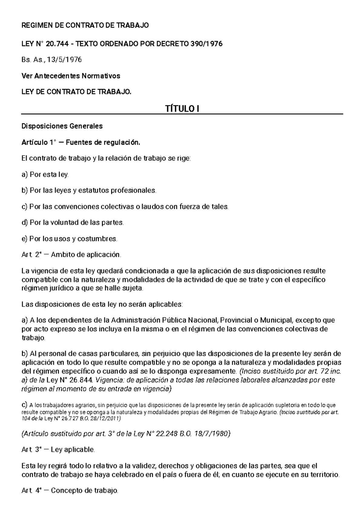 Ley 20.744 (actualizada) - REGIMEN DE CONTRATO DE TRABAJO LEY N° 20 ...