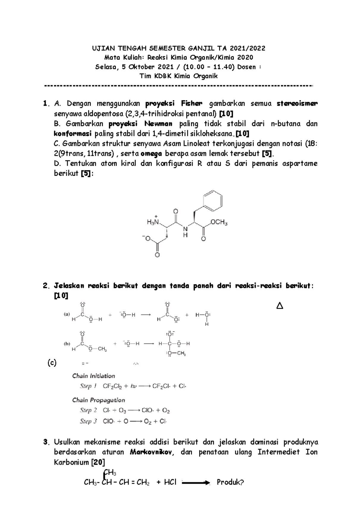 UTS RKO 2020 - UTS Reaksi Kimia Organik 2021 - UJIAN TENGAH SEMESTER ...