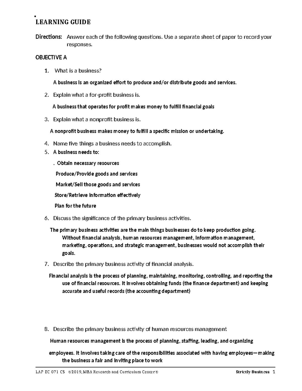 Copy of EC71 Learning Guide - LEARNING GUIDE Directions: Answer each of ...