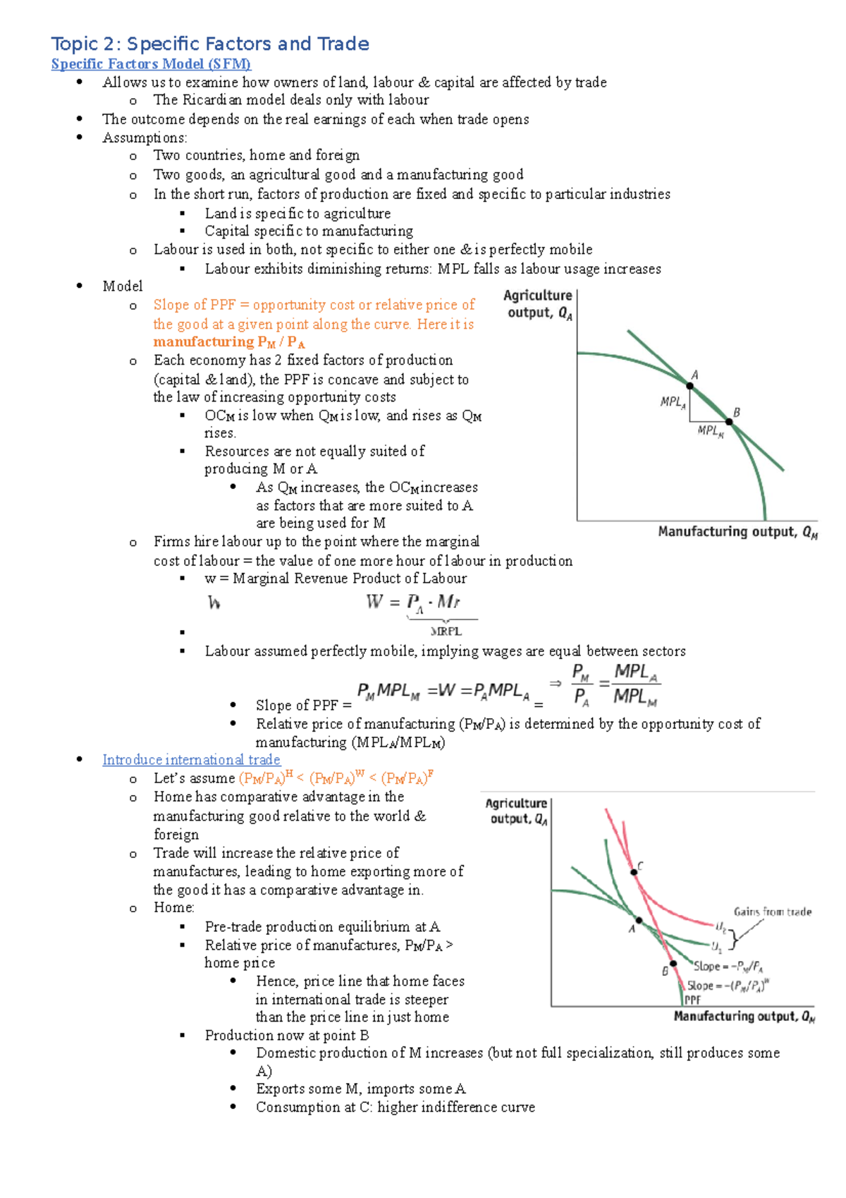 International Economics Topic 2 Notes - Topic 2: Specific Factors and ...
