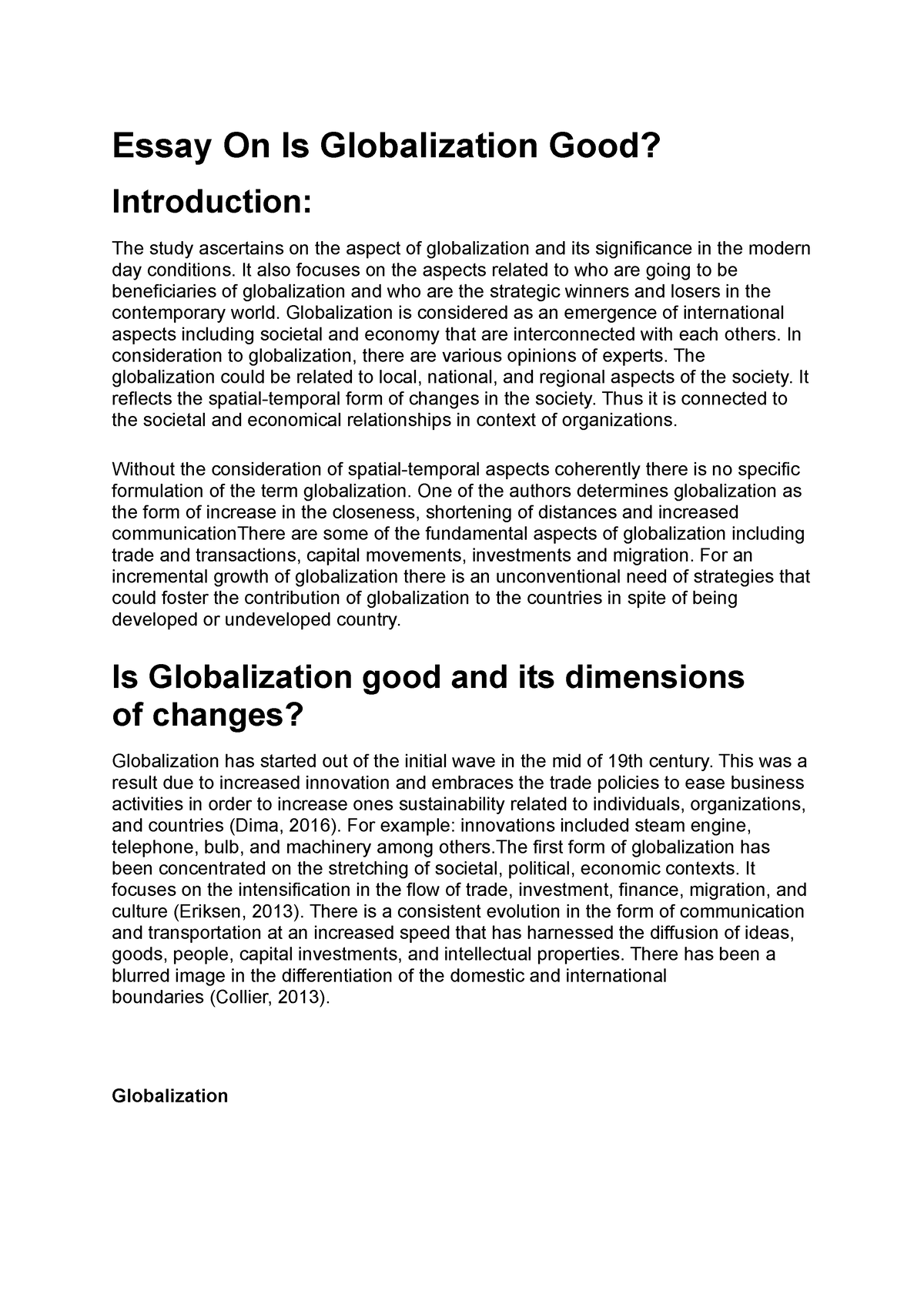 essay on why globalization is good