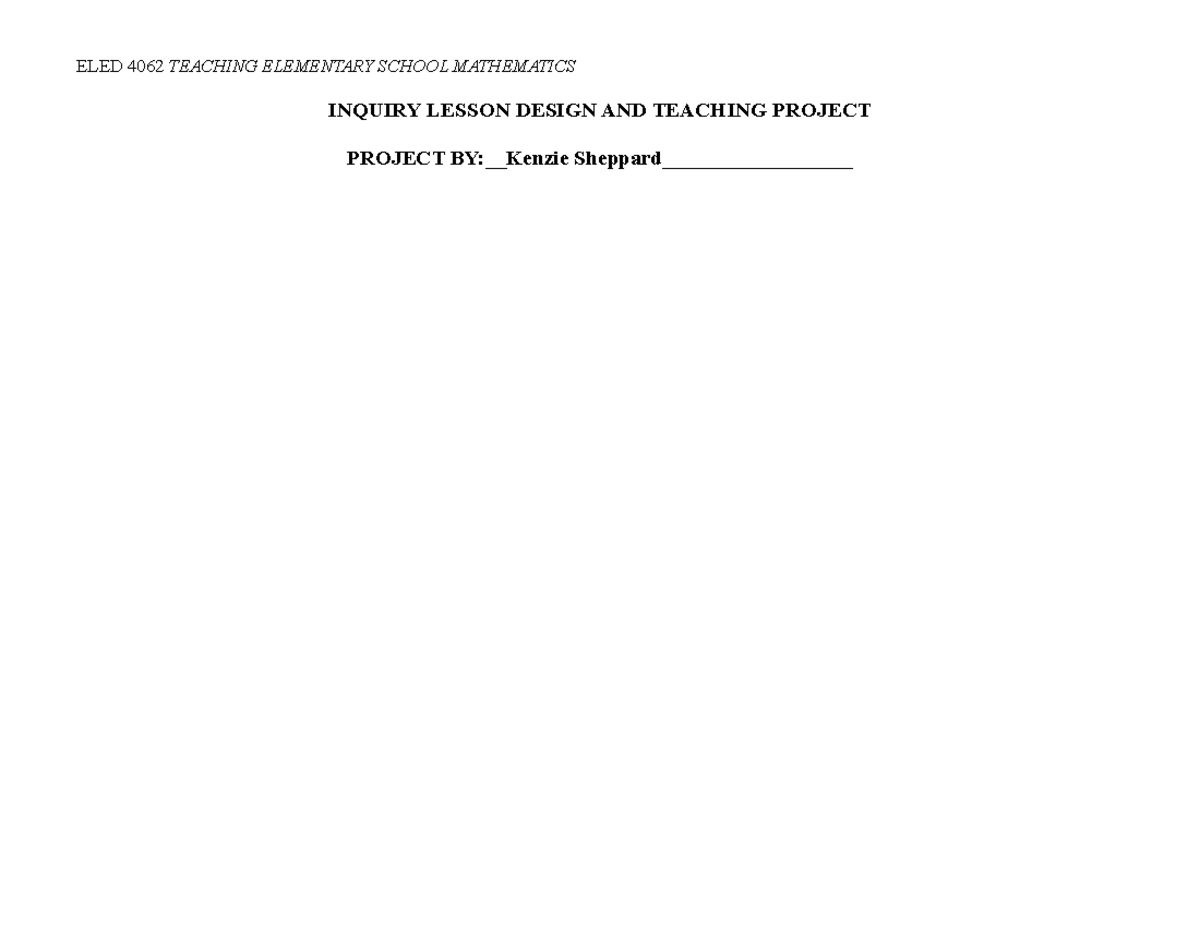 ILDT Project Template - INQUIRY LESSON DESIGN AND TEACHING PROJECT ...