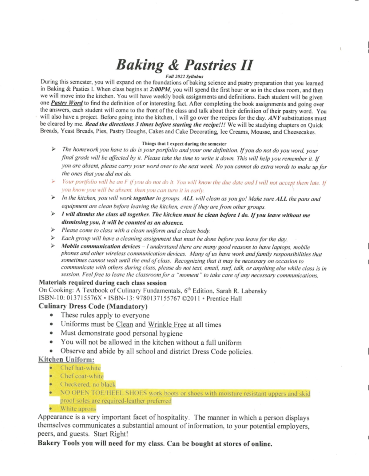 Baking 2 Class Summary FSS 2247C Studocu