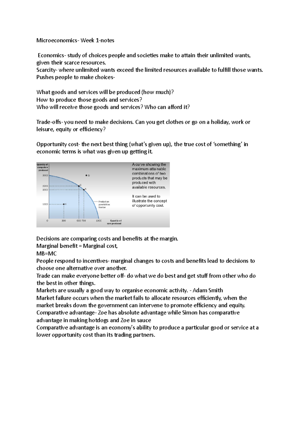 Microeconomics- Week 1 Notes - Microeconomics- Week 1-notes Economics ...