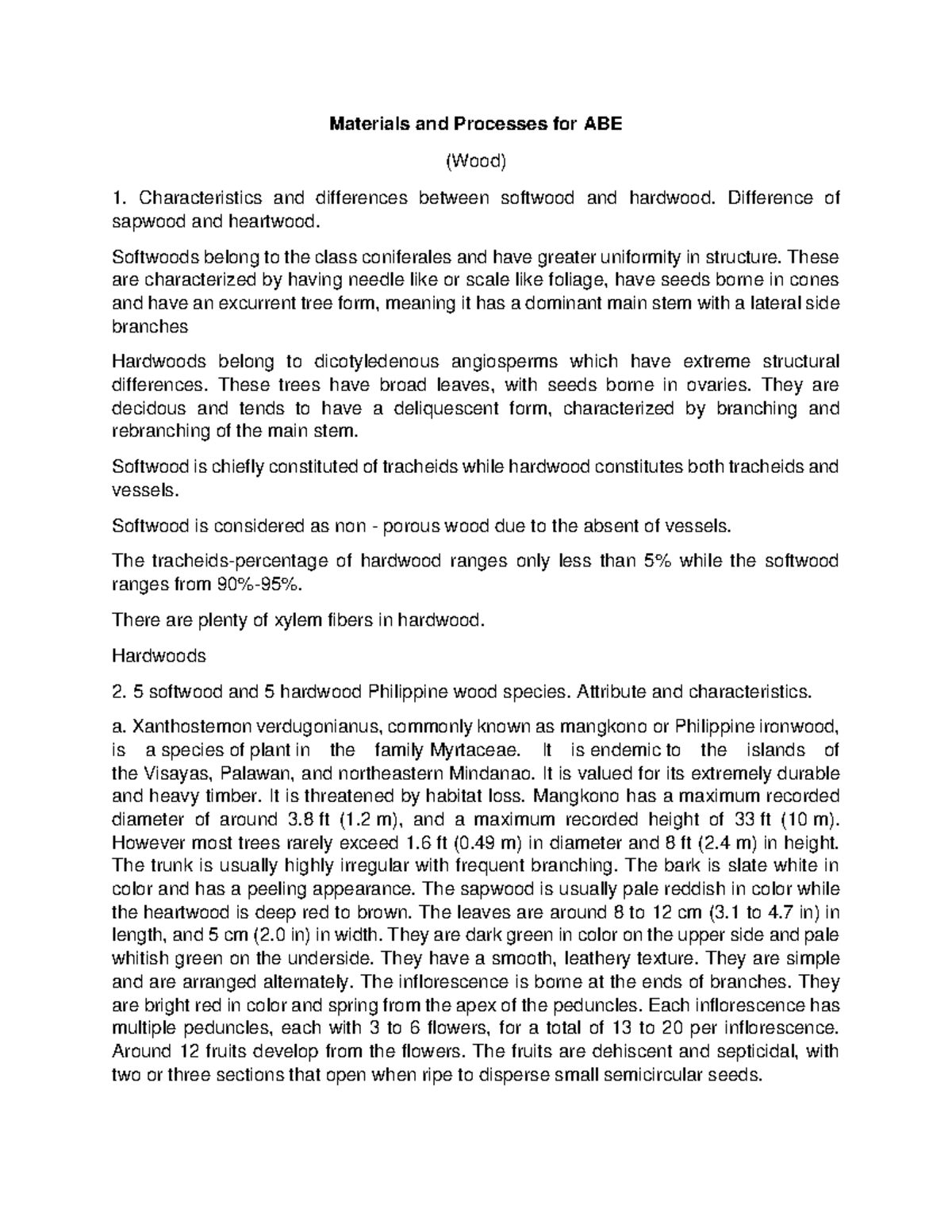 Materials and Processes for ABE (Wood) 011632 Materials and Processes
