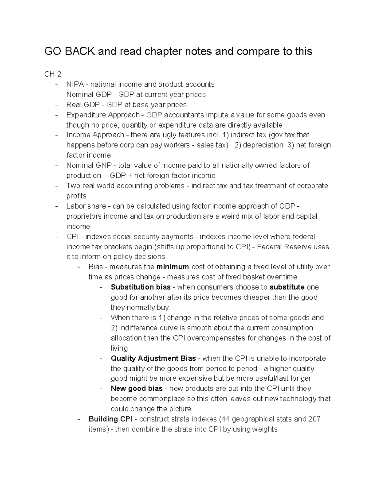 ECON Midterm 1 Study Guide - GO BACK and read chapter notes and compare ...