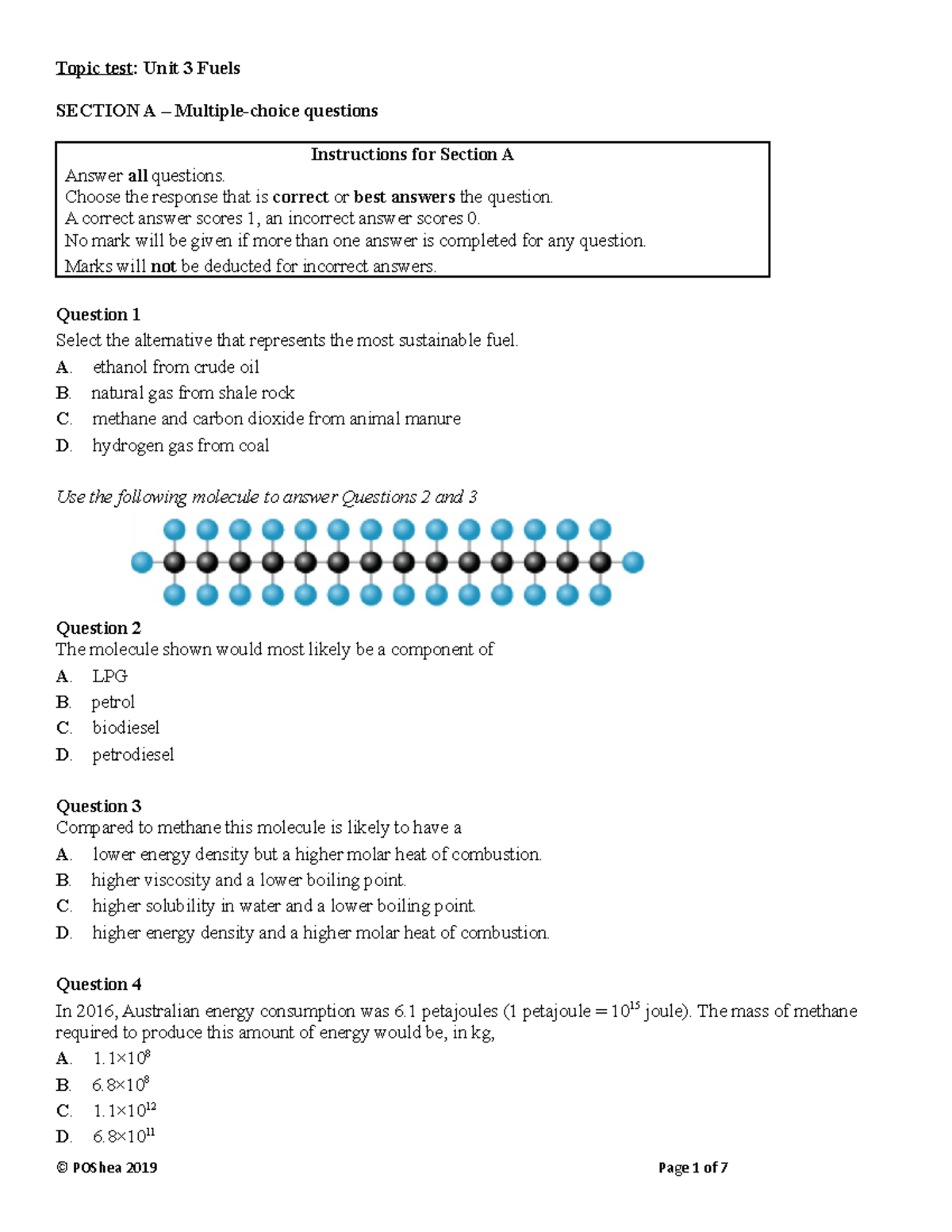 Fuels question for chemistry unit 3/4 Topic test Unit 3 Fuels