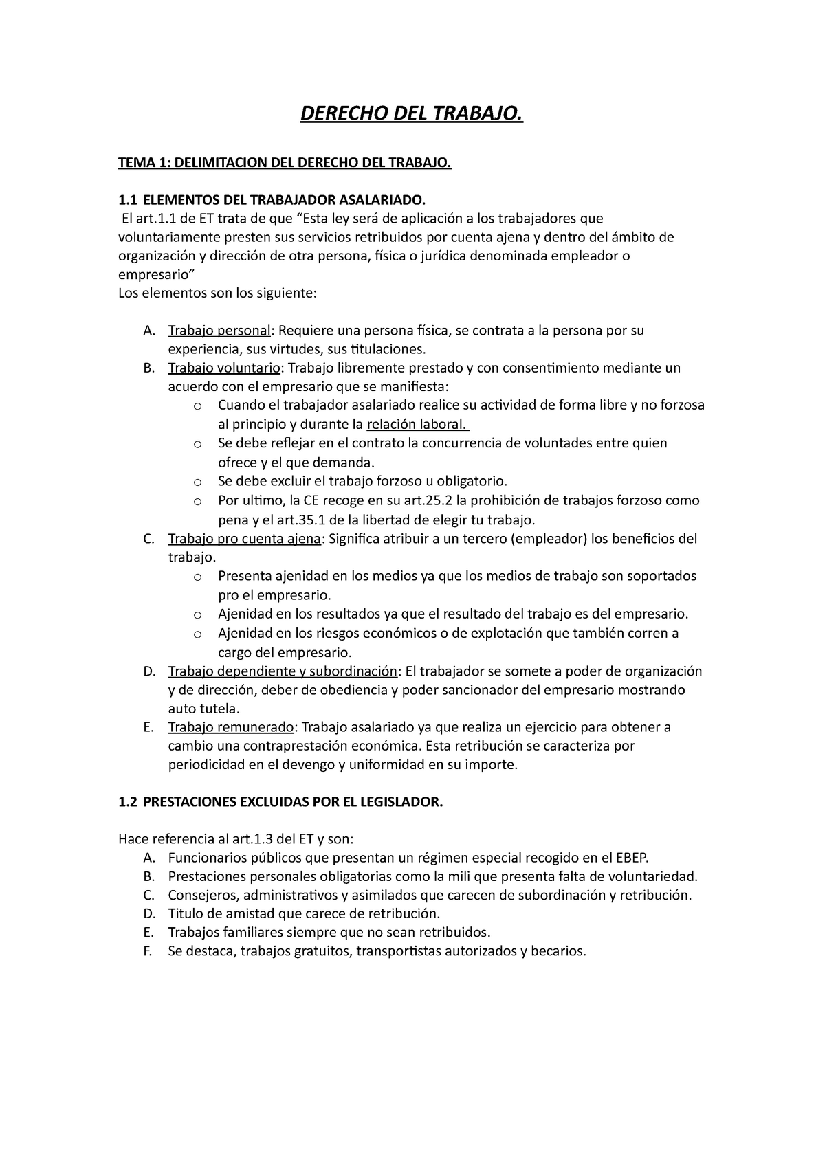 Derecho DEL Trabajo DERECHO DEL TRABAJO. TEMA 1 DELIMITACION DEL