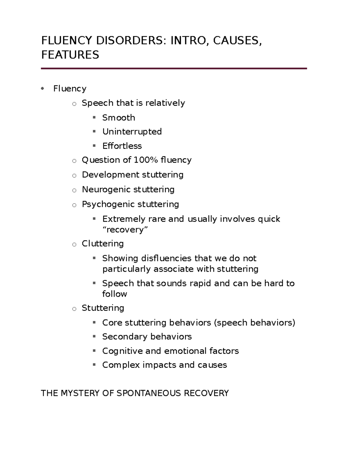 Fluency Disorders - FLUENCY DISORDERS: INTRO, CAUSES, FEATURES Fluency ...