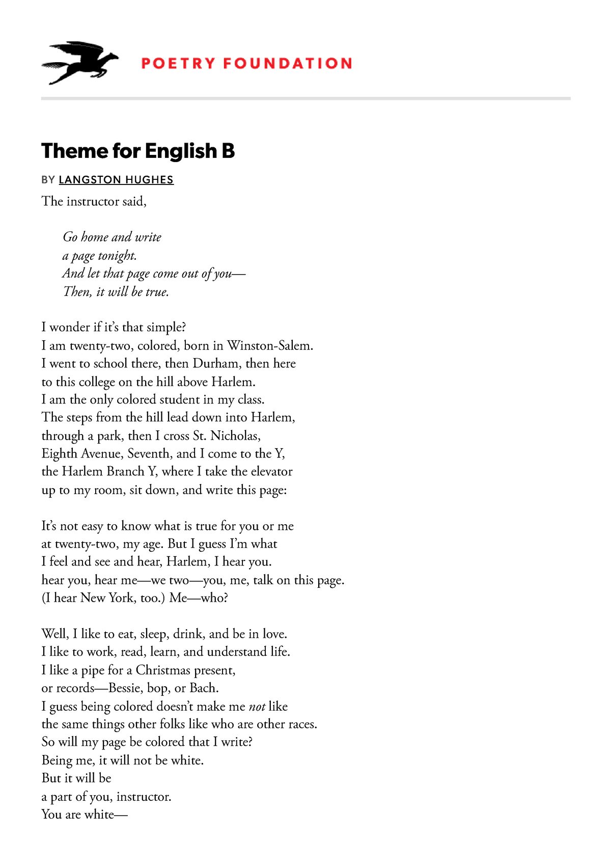 langston hughes essay for english b