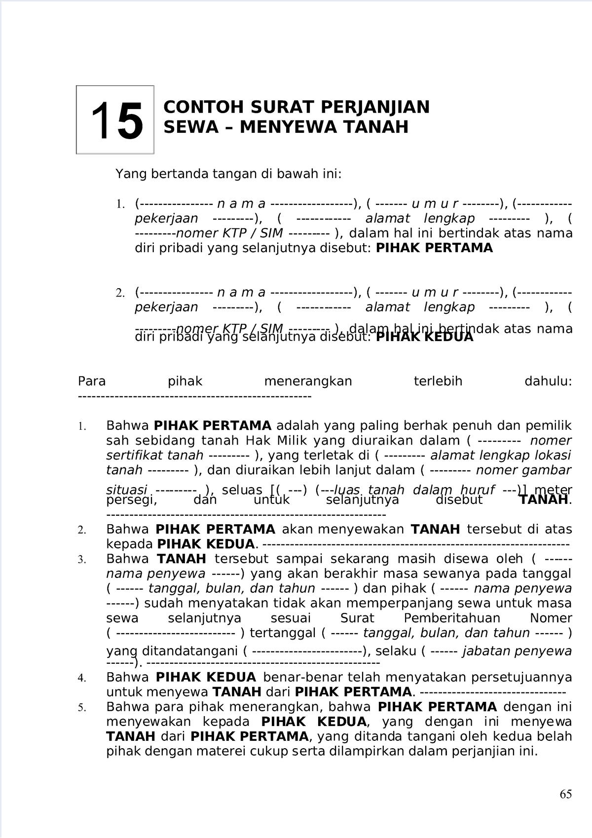 Perjanjian Sewa Menyewa Contoh Surat Perjanjian Sewa – Menyewa Tanah