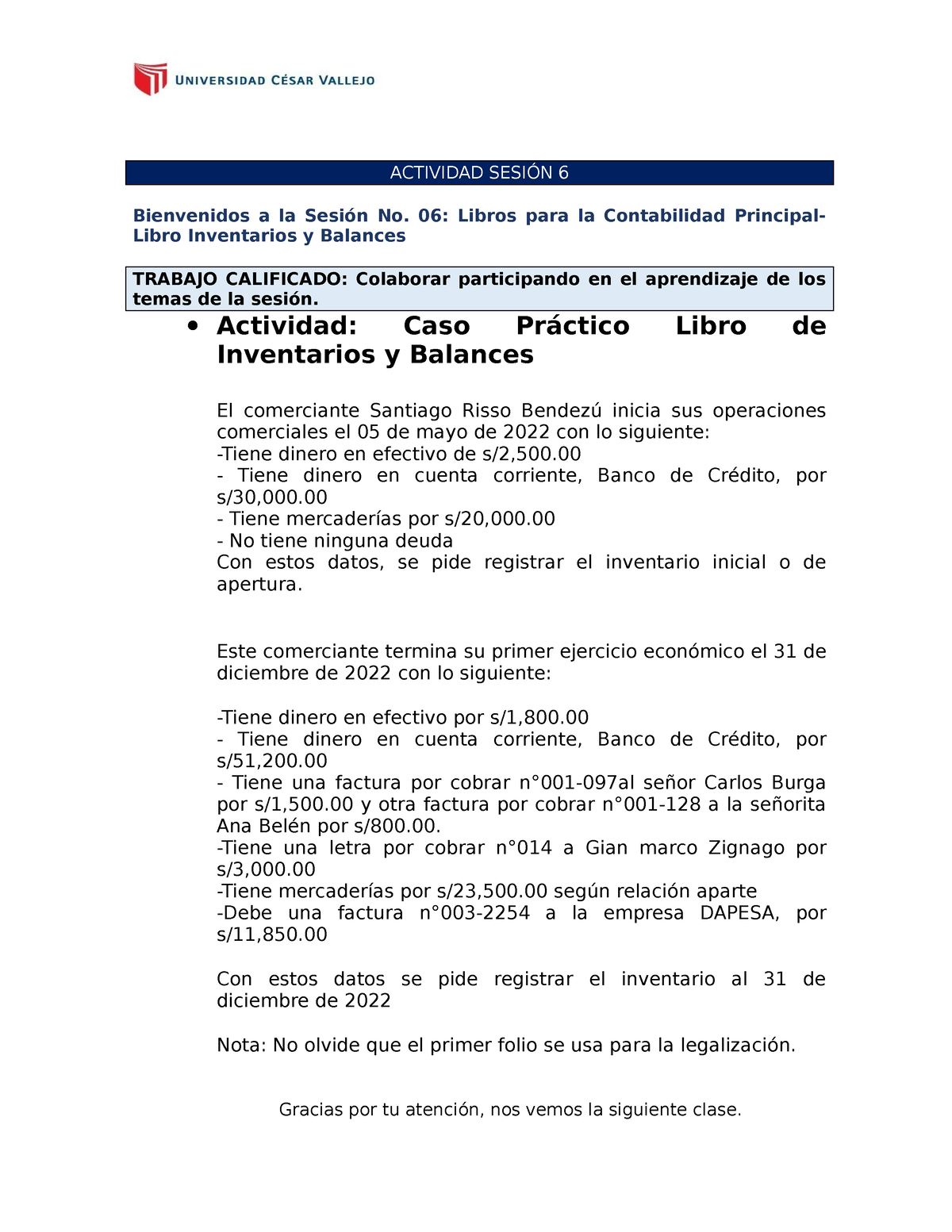 Actividad Sesión 6 - Contabilidad Financiera - UCV - Studocu