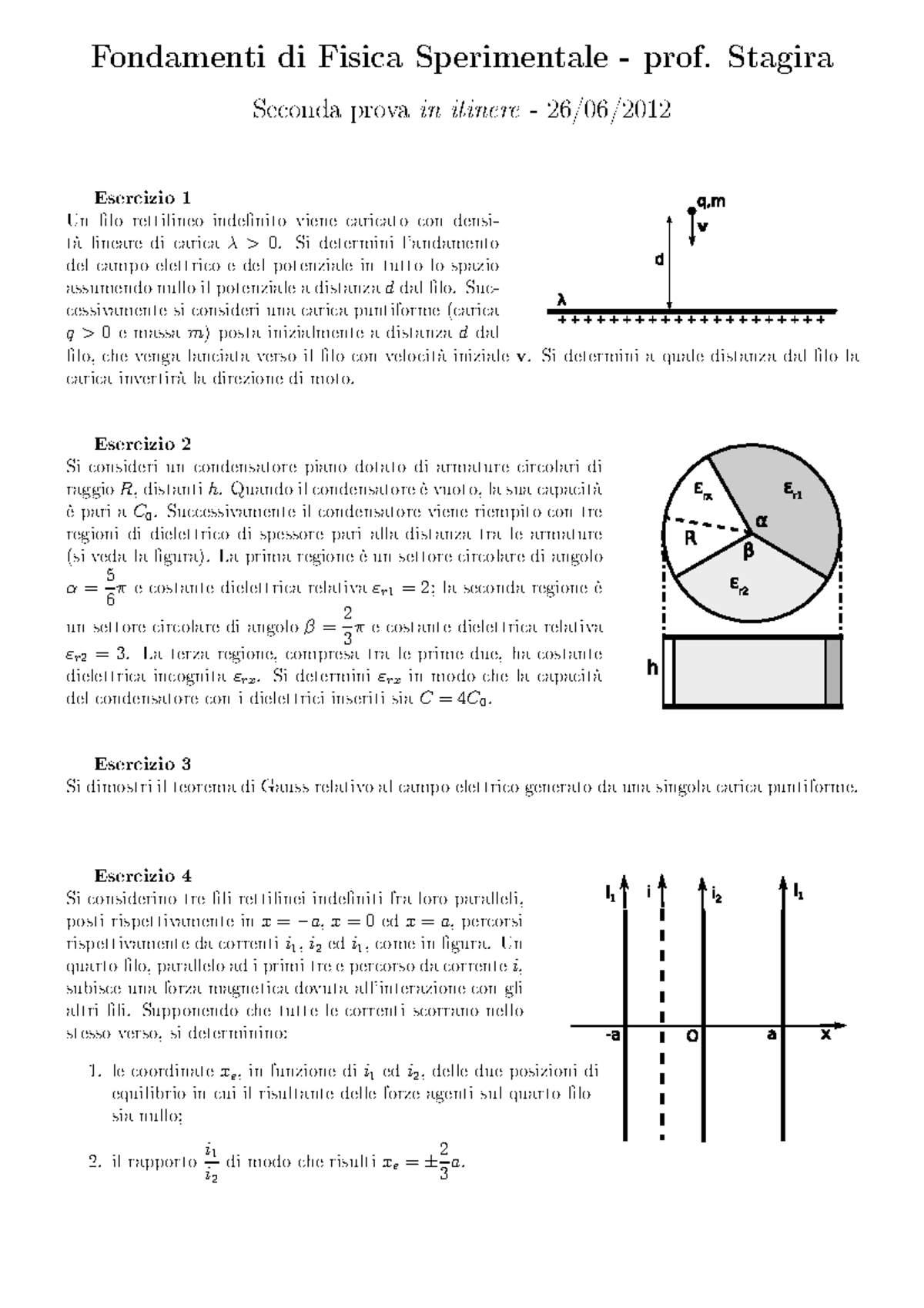 Seconda Itinere 11 12 - Fondamenti Di Fisi A Sperimentale - Prof ...