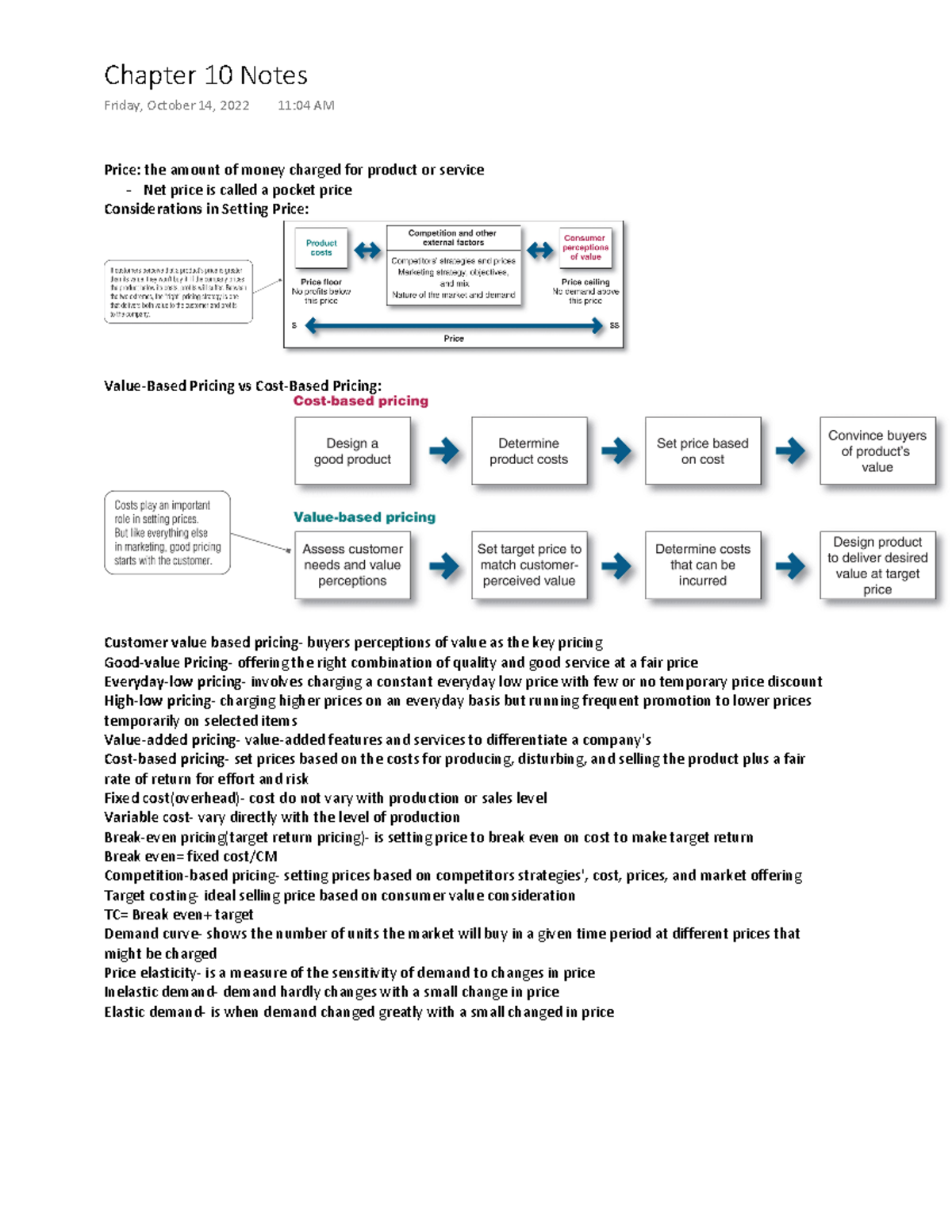 MKGT 3340 Ch.10 Notes - Price: The Amount Of Money Charged For Product ...