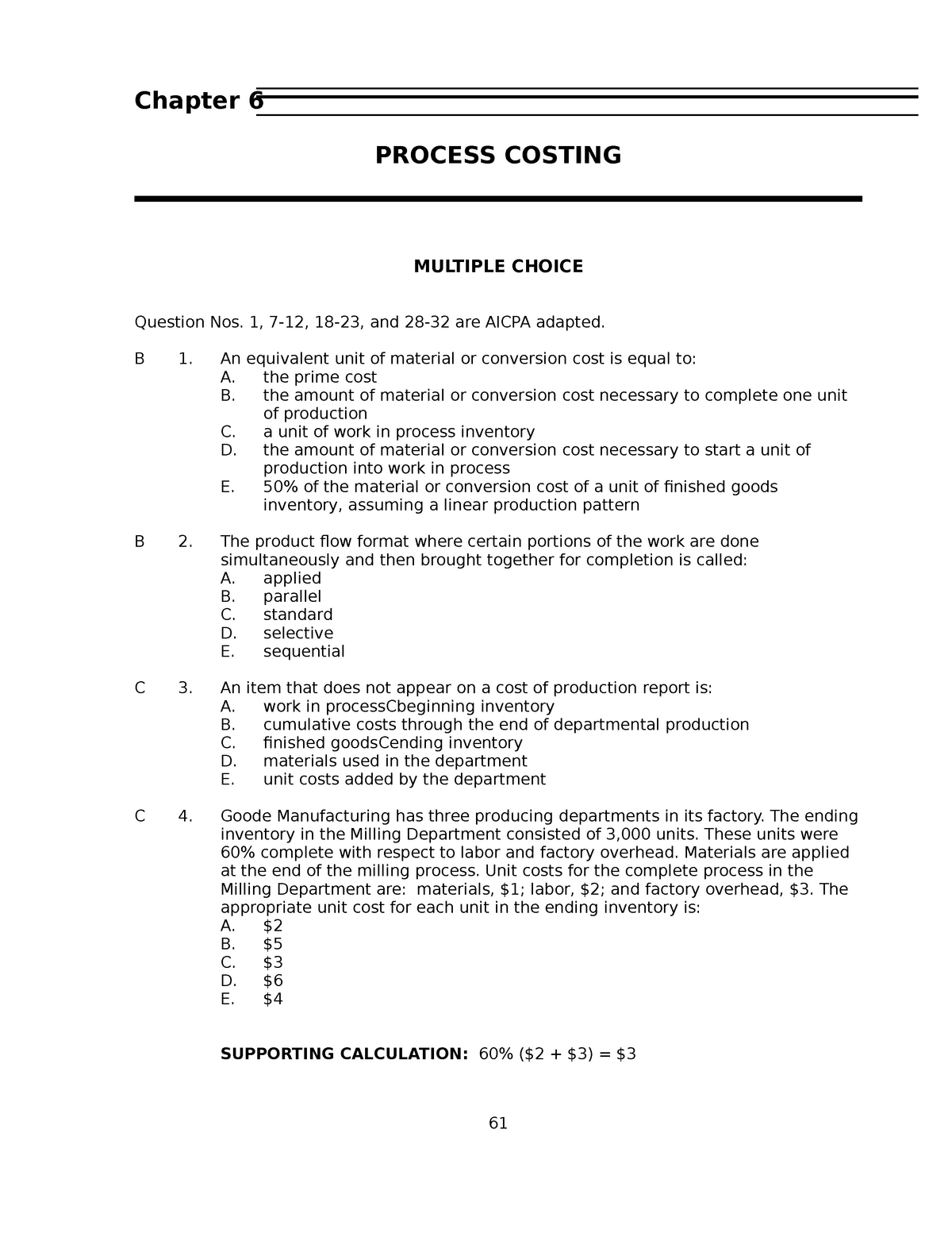 Chapter 06- Cost Accounting Terms Multiple Choice - Chapter 6 PROCESS ...