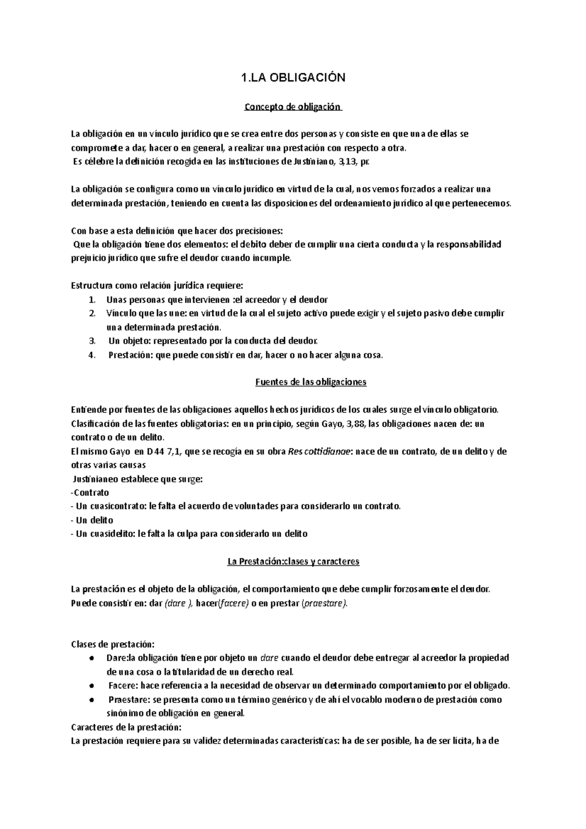 Tema 1 La obliagación - Apuntes de Belen - 1 OBLIGACIÓN Concepto de ...