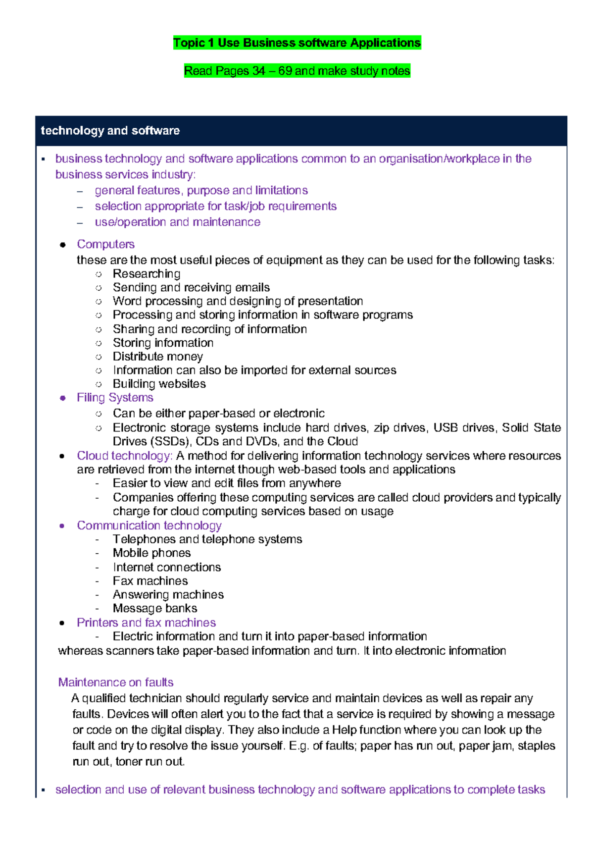1 - busness software - Topic 1 Use Business software Applications Read ...
