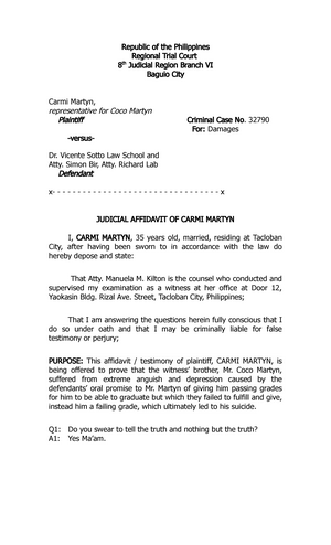 306066154 Sample Judicial Affidavit Of Complainant - Republic Of The ...