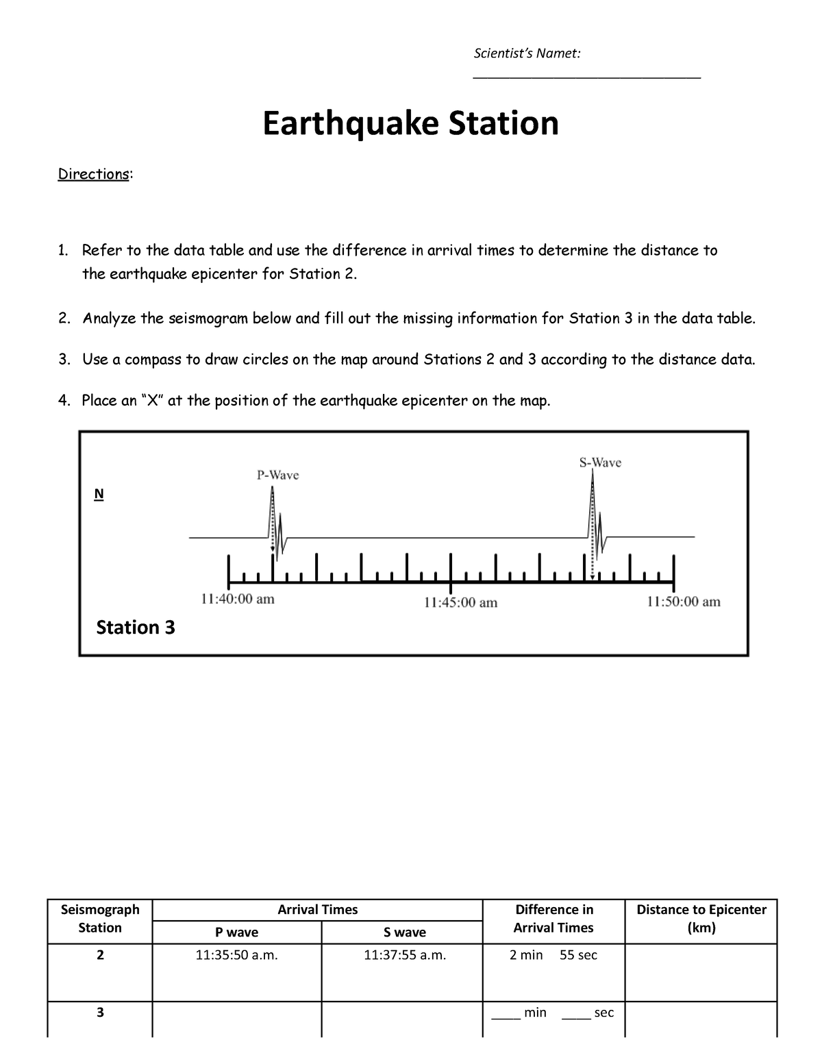 Zlab triangulation earthquake epicenter regents earth science
