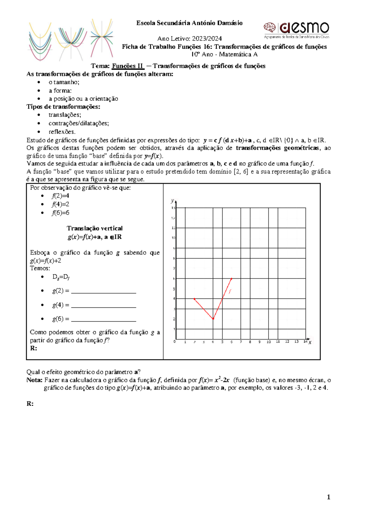 F16 -Transformações de Funções - Escola Secundária António Damásio Ano ...