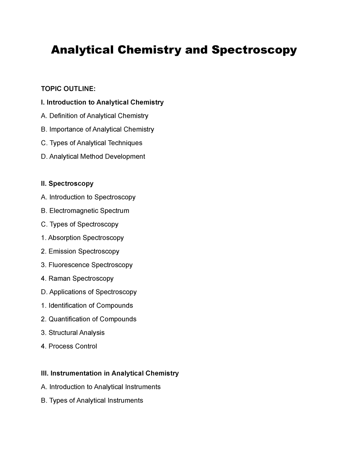 Analytical Chemistry and Spectroscopy Introduction to Analytical