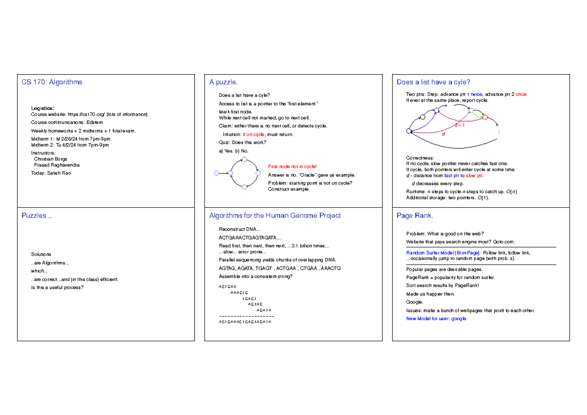 2024 spring Lec1 CS 170 Algorithms Logistics Course website cs170