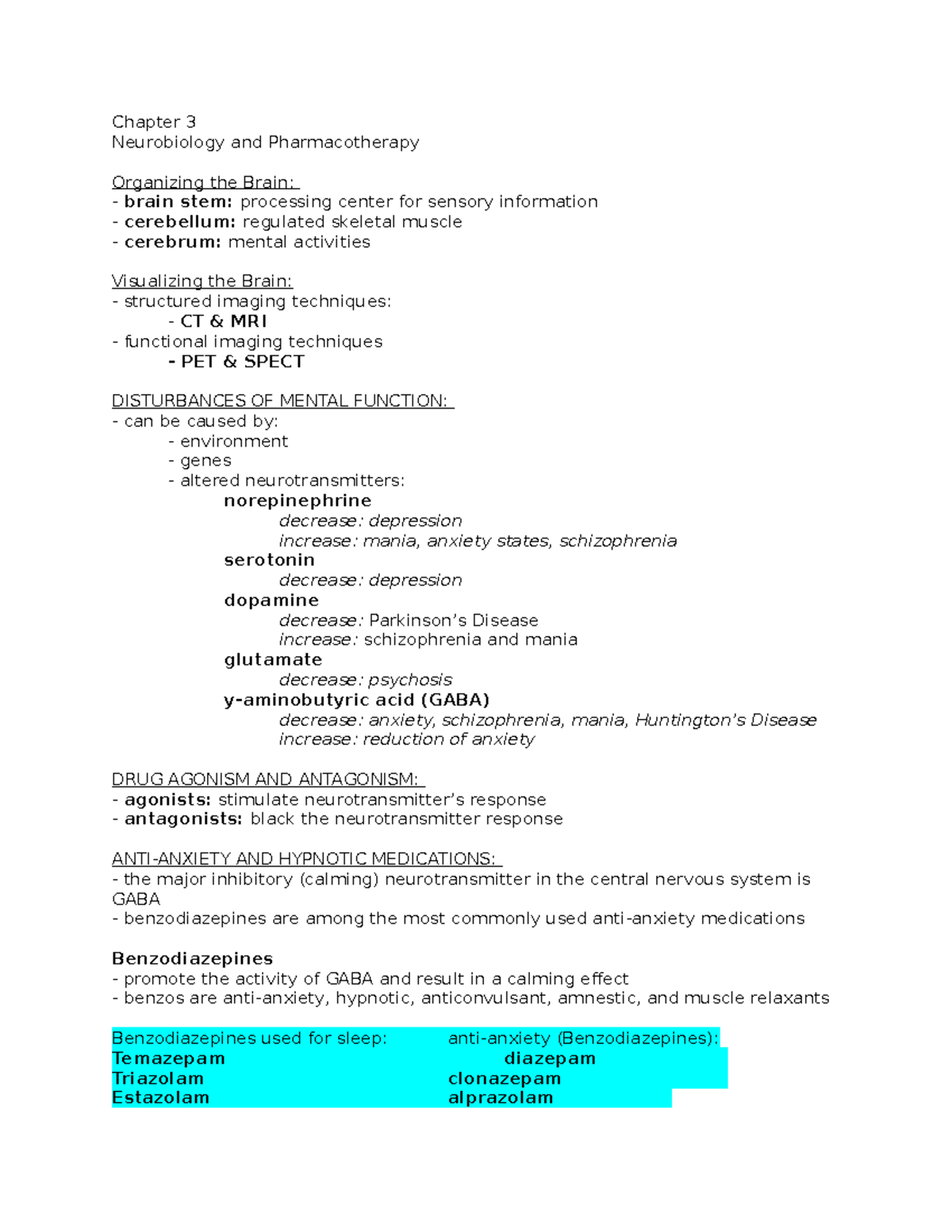 Chapter 4 - lecture notes - Chapter 3 Neurobiology and Pharmacotherapy ...