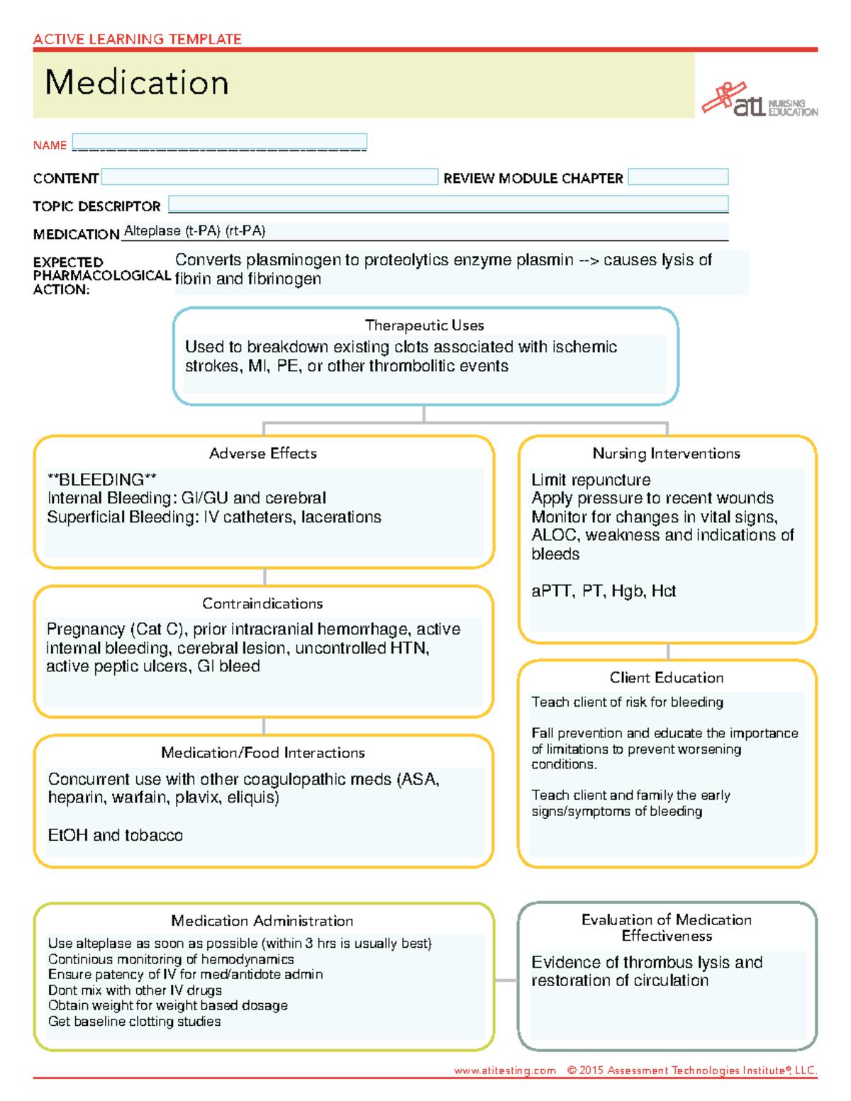 Alteplase Med Card NUR4937 USF Studocu