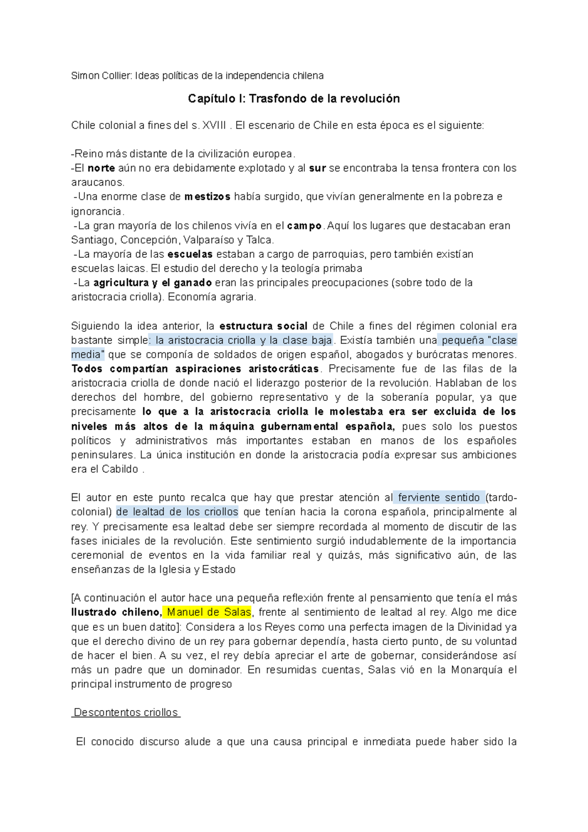 Resumen Collier,S. capitulo 1: Trasfondo de la revolución - Simon ...