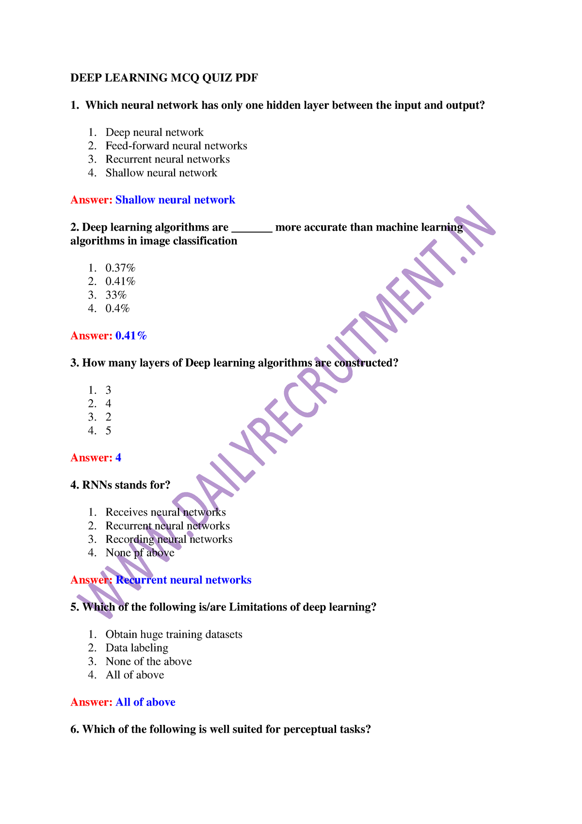 Recurrent neural best sale networks quiz