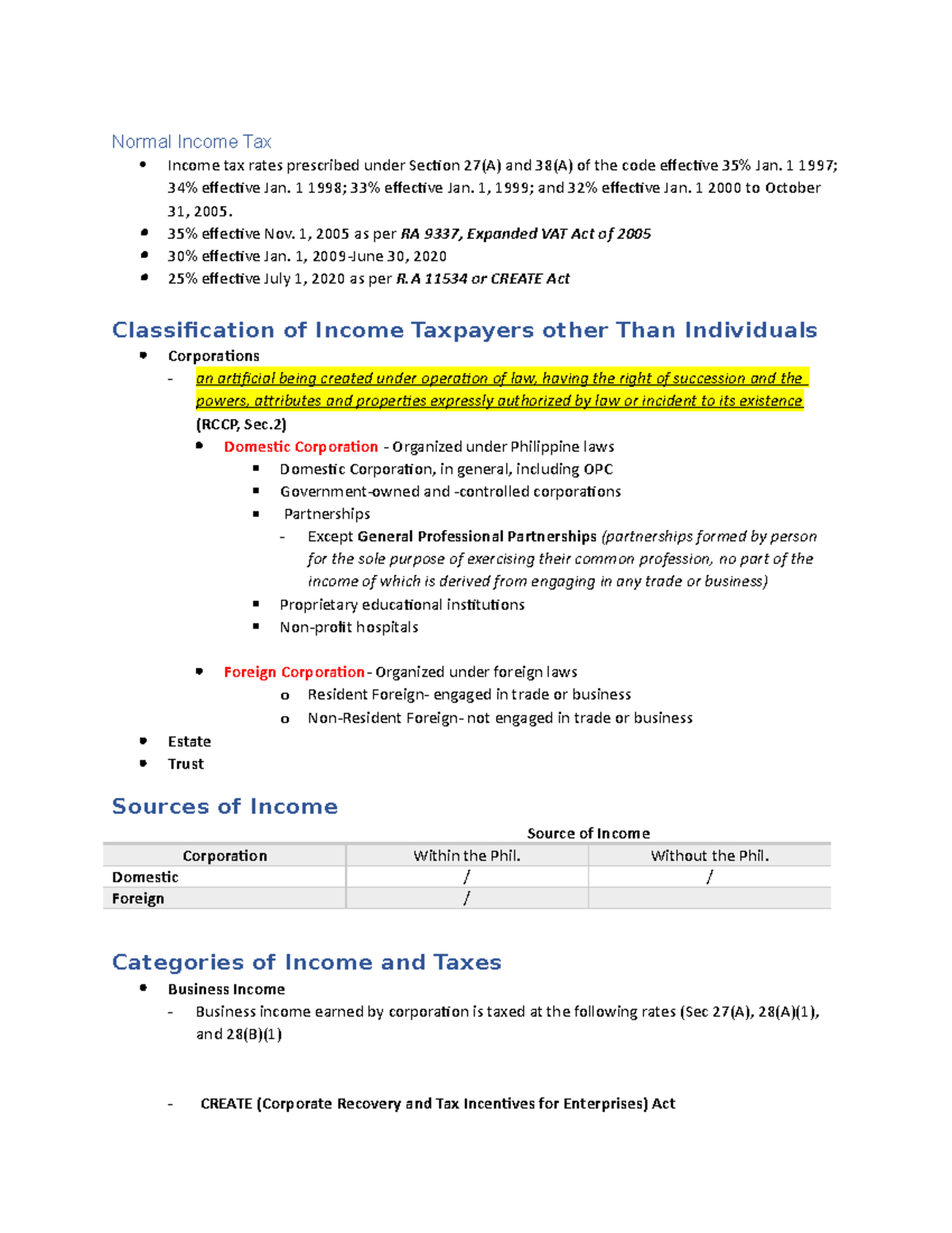 Chapter 3 - Taxation of Corporation - Normal Income Tax Income tax ...