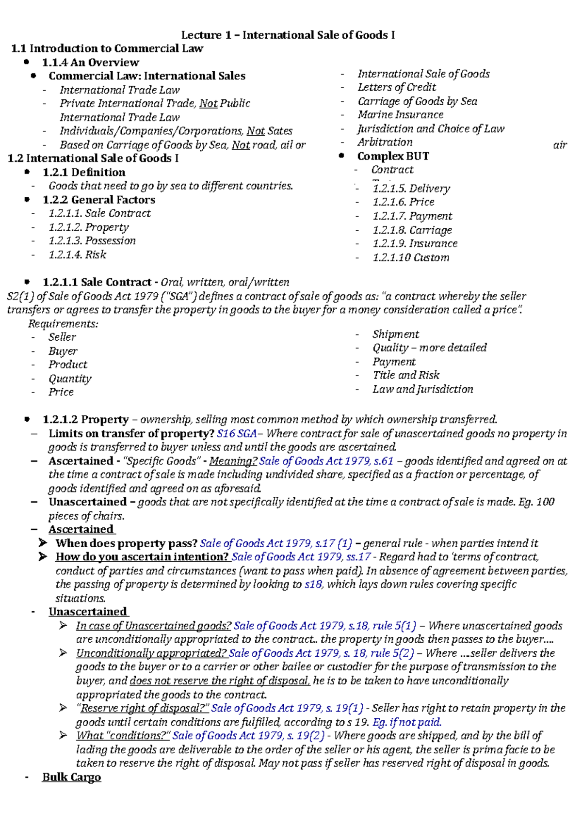 International Sale of Goods I - 1 An Overview Commercial Law ...