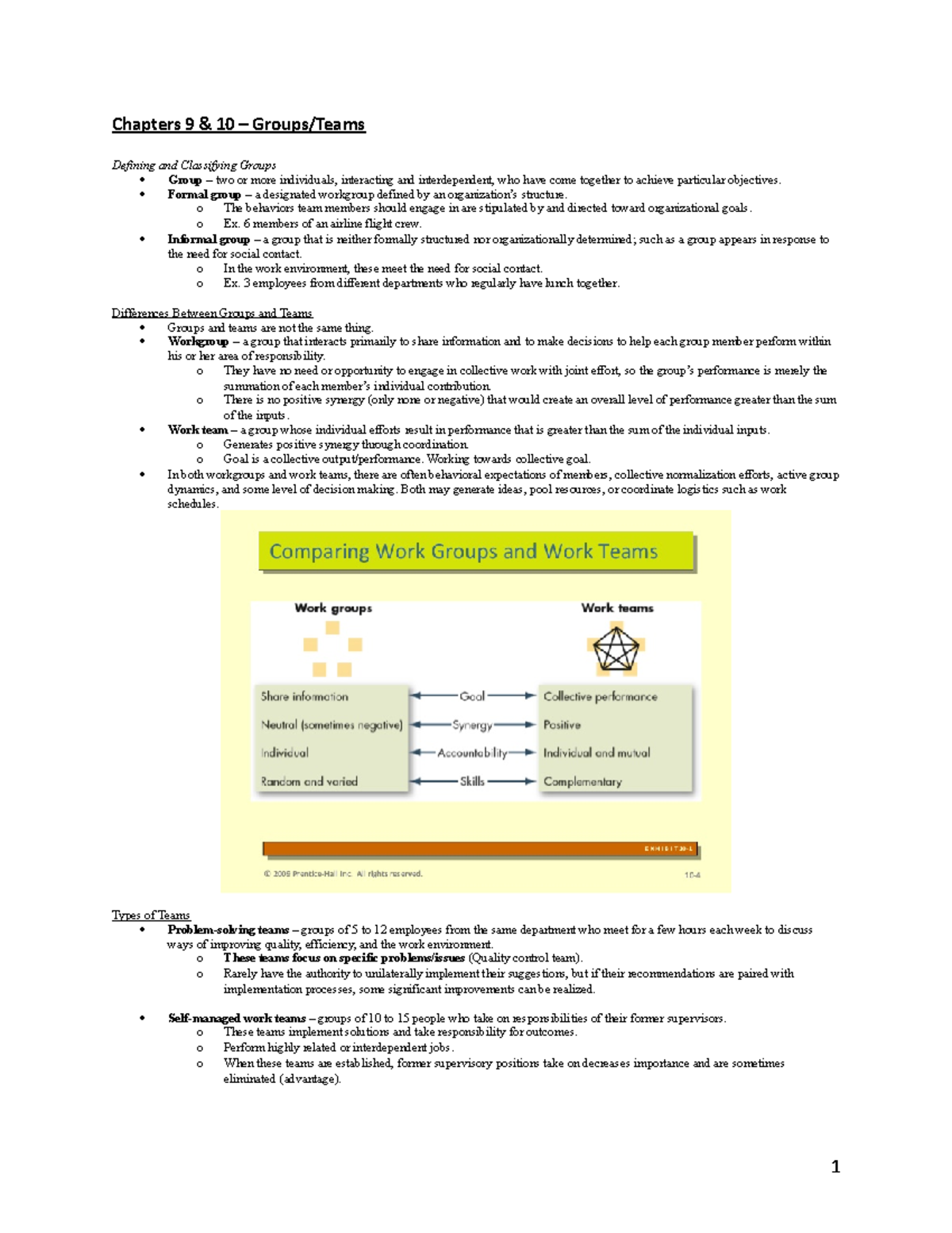 Chapter 9/10 Study Guide - Chapters 9 & 10 – Groups/Teams Defining and ...