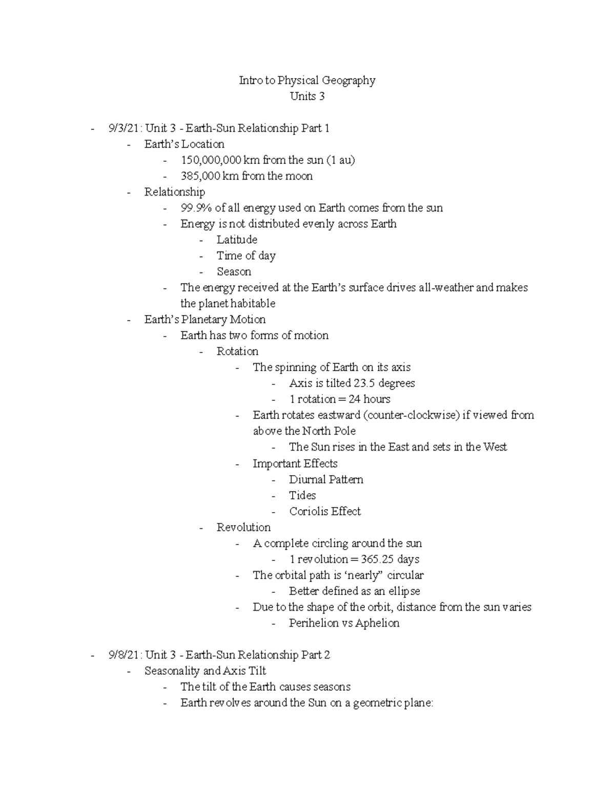 GEOG 1111 Unit 3 Notes for Elcik Intro to Physical Geography