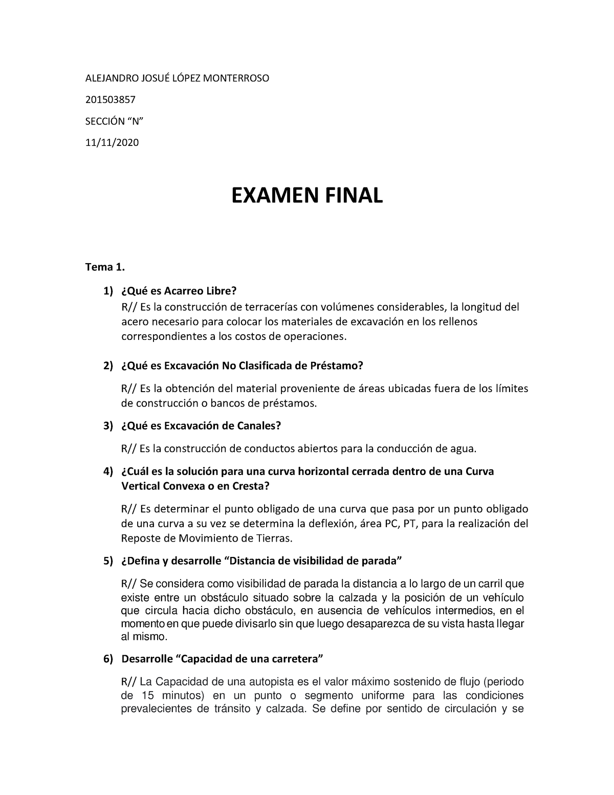 Teoría Examen Final VIAS Terrestres 1 - ALEJANDRO JOSU... L”PEZ ...