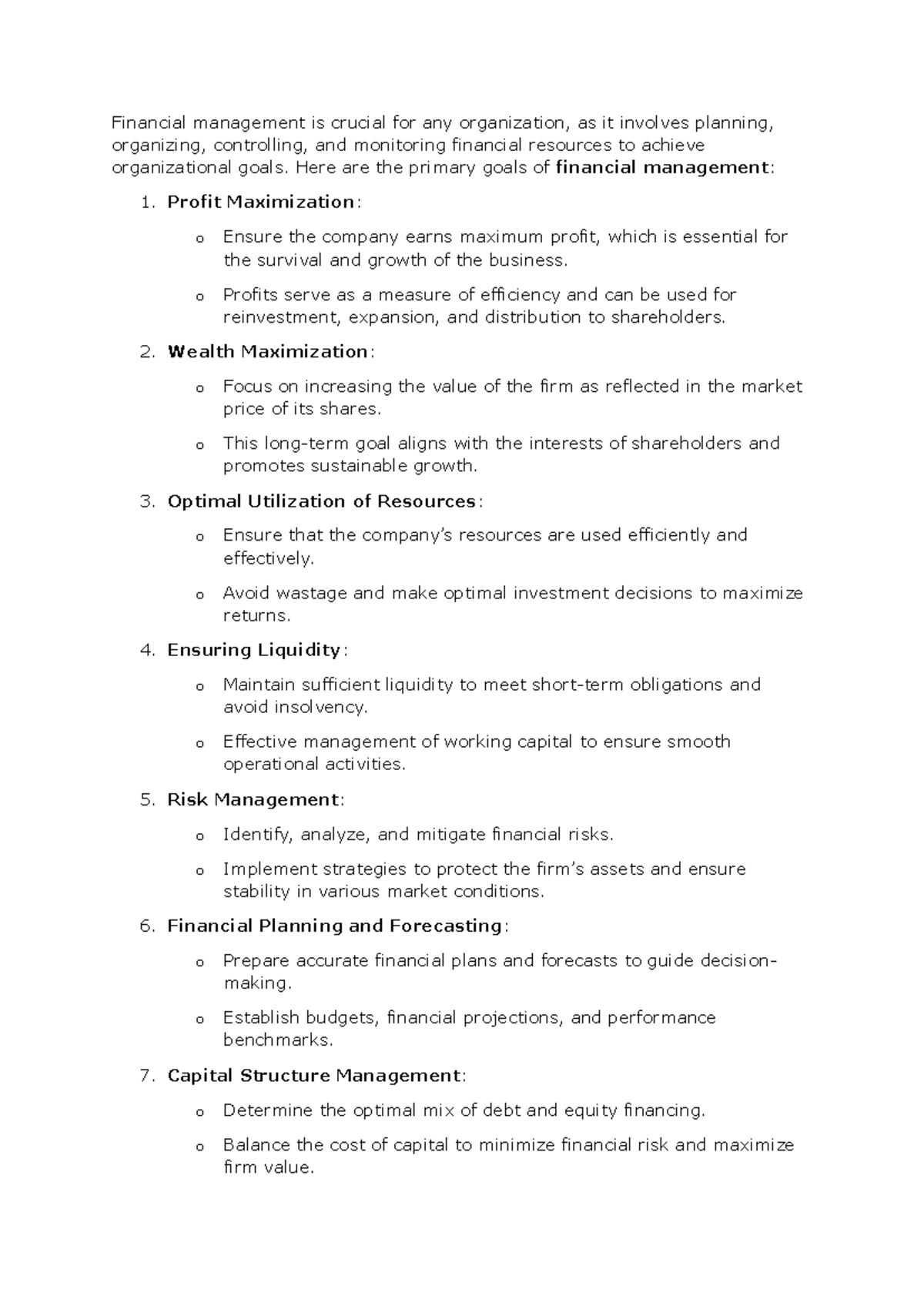 Financial management - FM notes - Financial management is crucial for ...