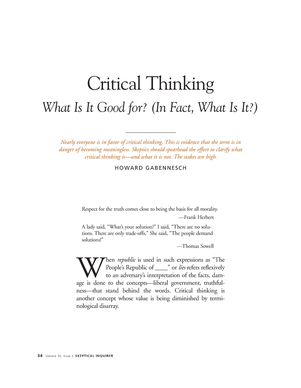 critical thinking what is it good for howard gabennesch