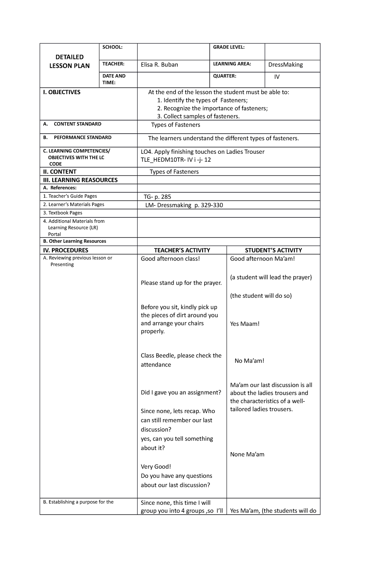 detailed-lesson-plan-dressmaking-fastener-detailed-lesson-plan-school