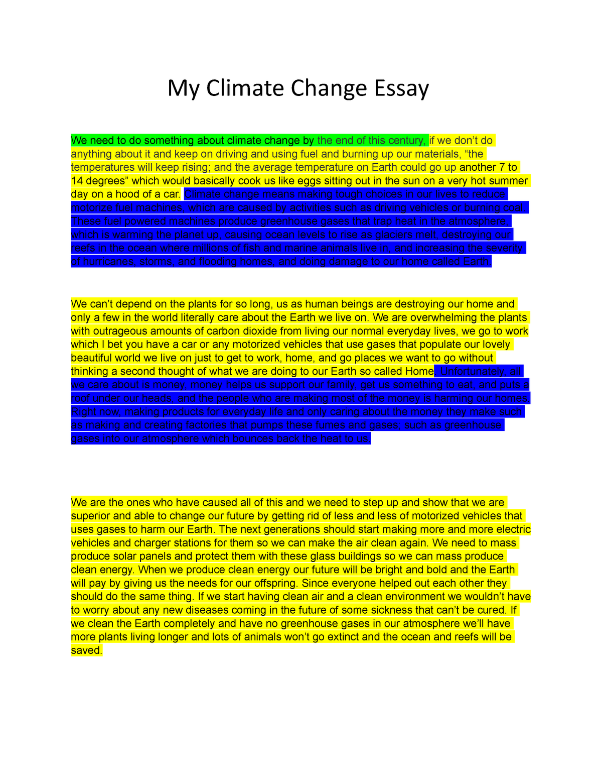 climate change essay class 7