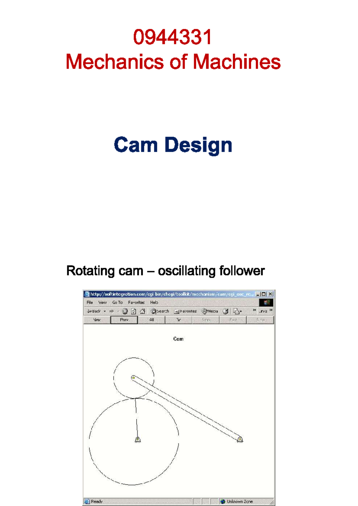 Mechanics of Machines Cam Design - x File View Go To Favorites Help HB ...