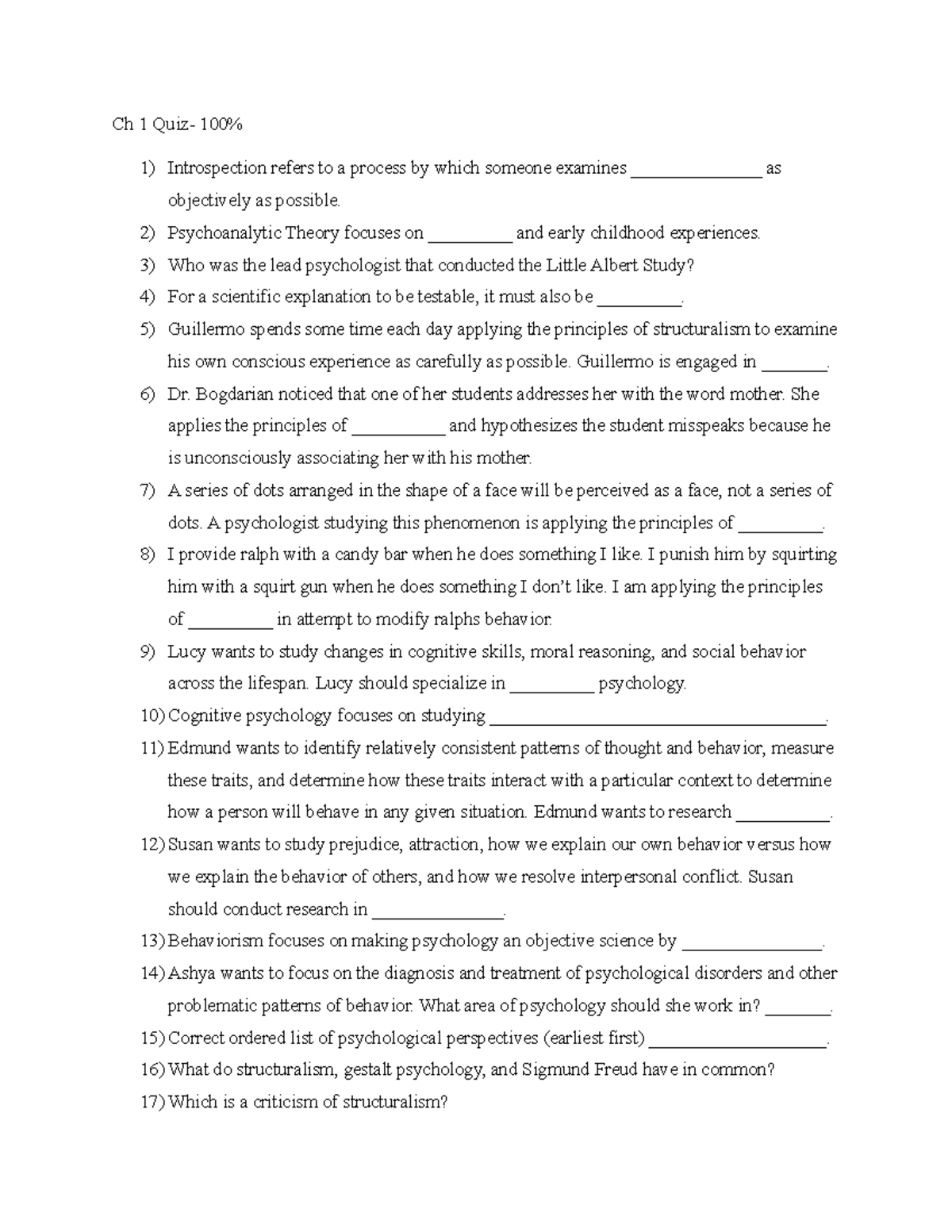 Chapter 1 Quiz- 100 - Ch 1 Quiz- 100% Introspection refers to a process ...