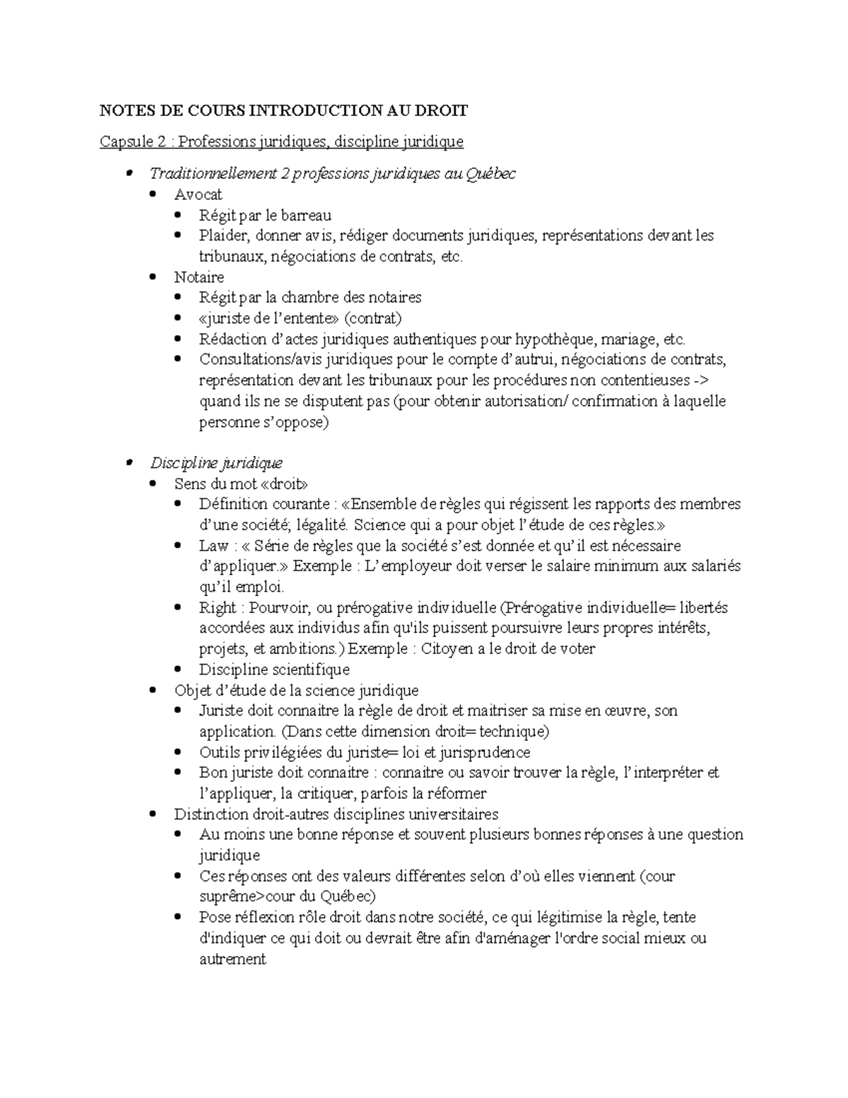 Notes DE Cours Introduction AU Droit - NOTES DE COURS INTRODUCTION AU ...