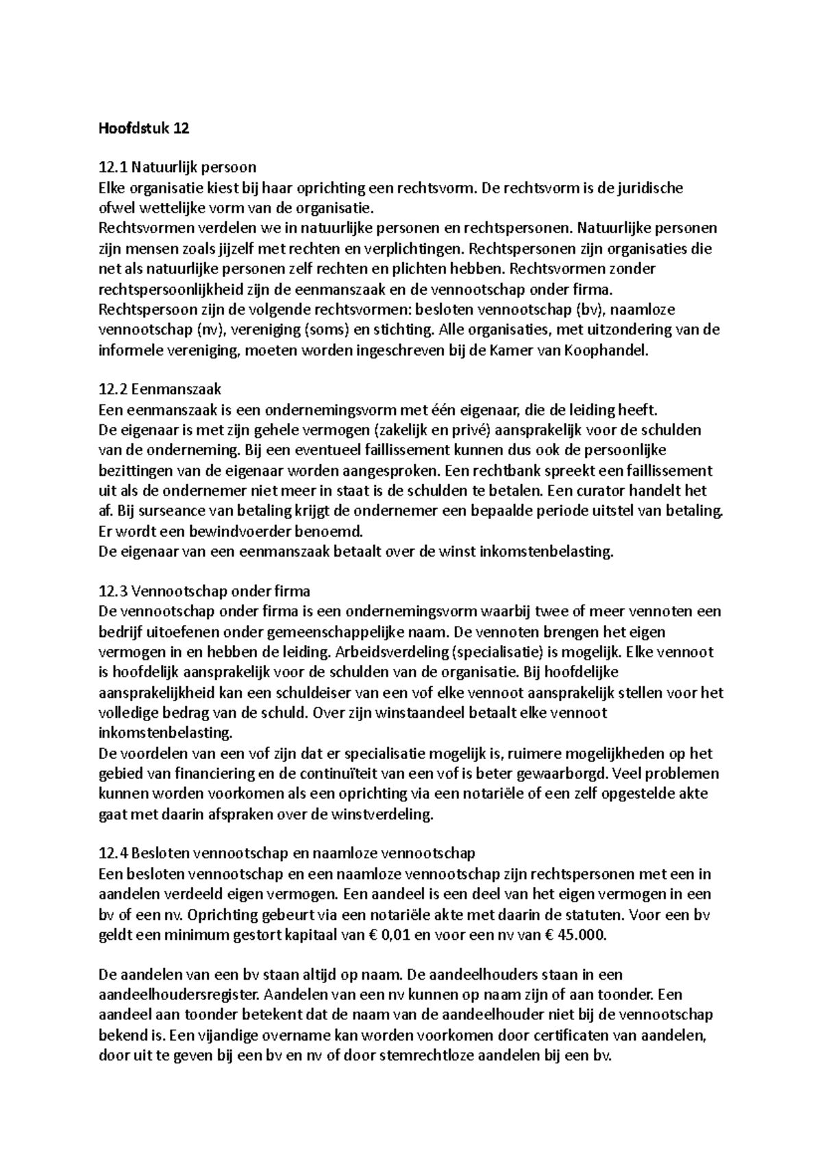 Beco Samenvatting H12 Tm 15 Hoofdstuk 12 12 Natuurlijk Persoon Elke Organisatie Kiest Bij Haar