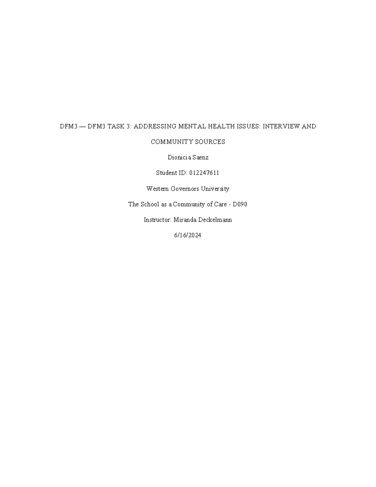 Third Paper Done - DFM3 — DFM3 TASK 3: ADDRESSING MENTAL HEALTH ISSUES ...