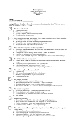 Ethics - Lesson 1 To 3 Lecture Summary - ETHICS CHAPTER 1 ETYMOLOGY ...