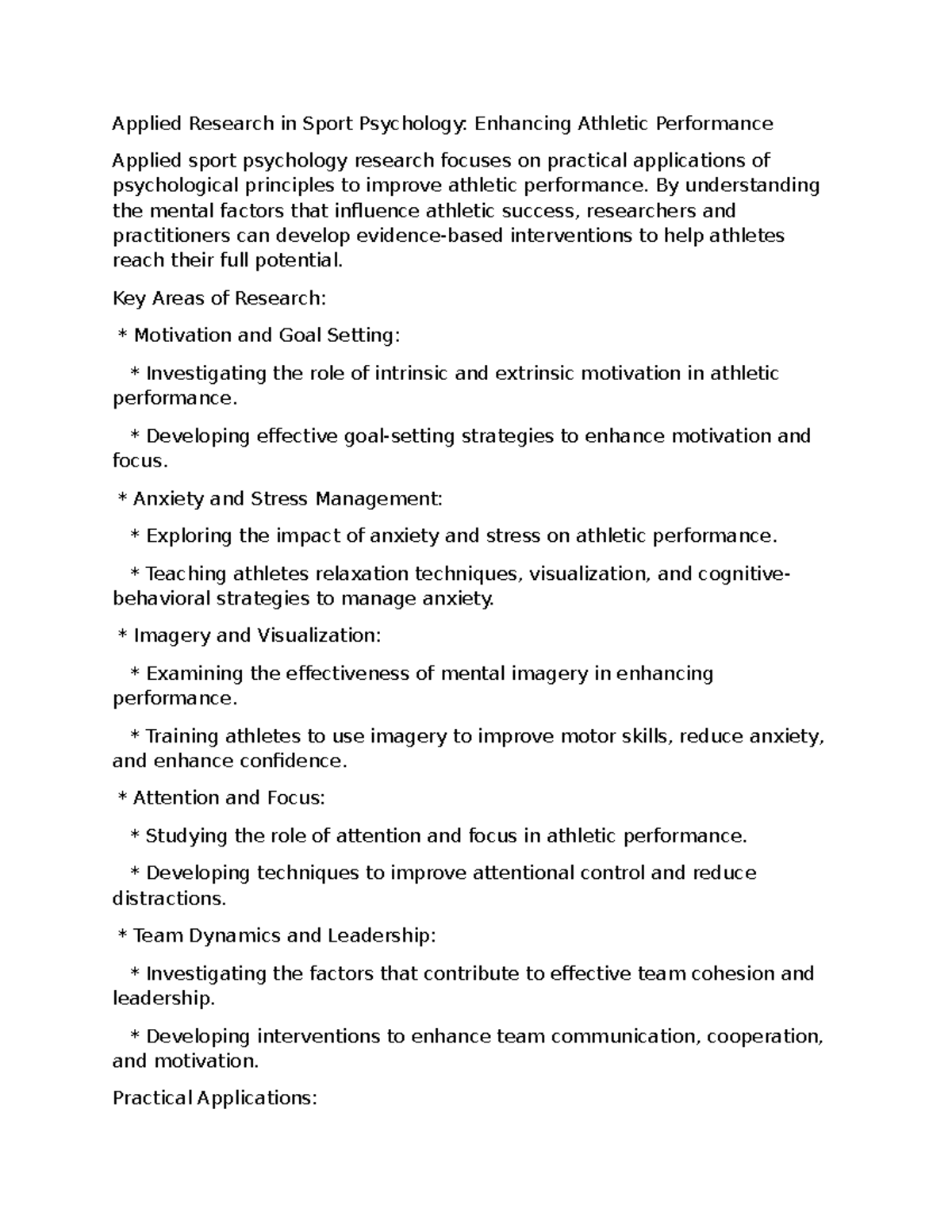 Enhancing Athletic Performance - Applied Research in Sport Psychology ...