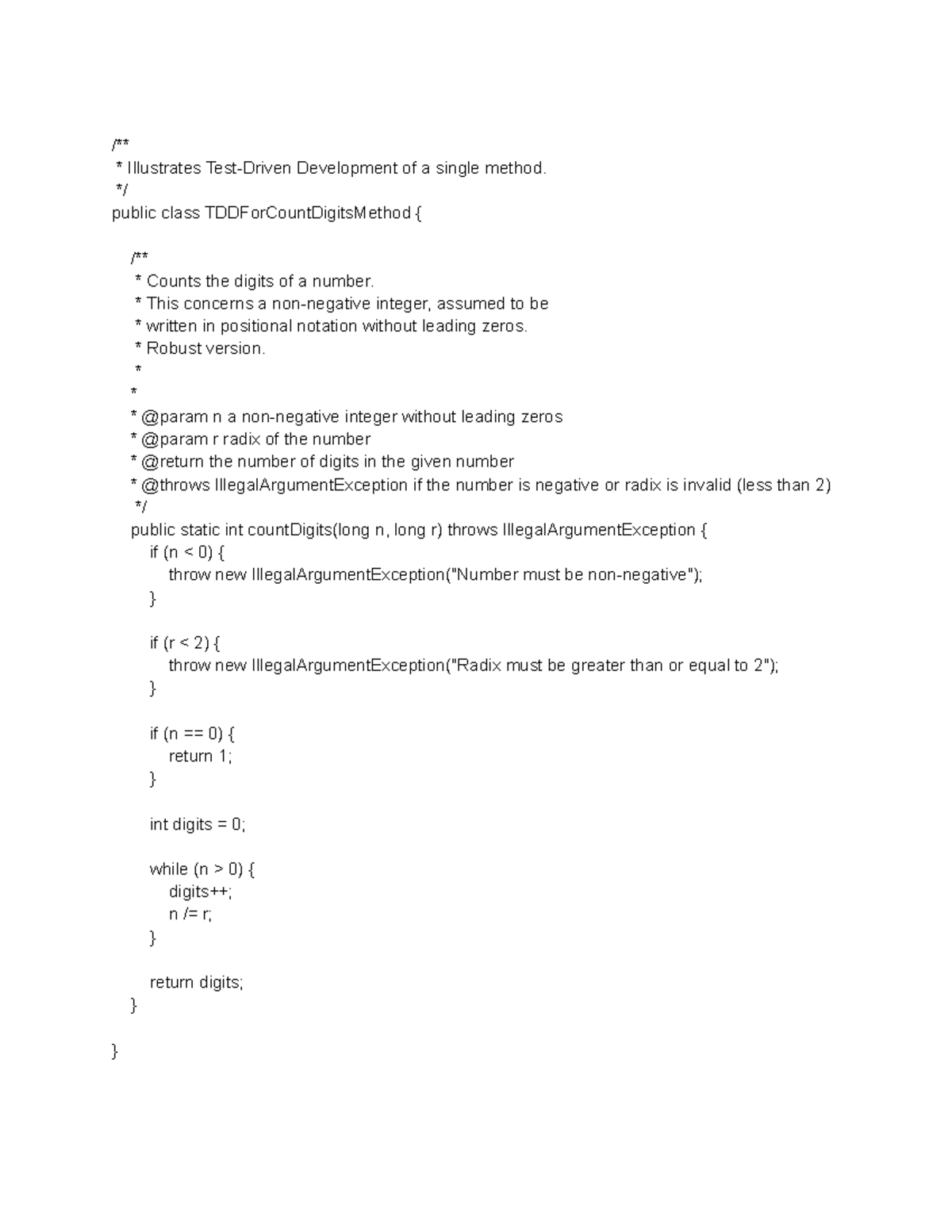 TDD-example - /** Illustrates Test-Driven Development of a single ...